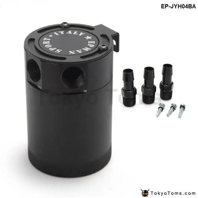 Black Racing Baffled Aluminum 3-Port Oil Catch Can/Tank/Air-Oil