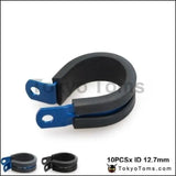 10Pcs X Id 12.7Mm (Color:Blue,Black) Aluminium Rubber Lined Cushioned P Clamp Clip