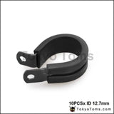 10Pcs X Id 12.7Mm (Color:Blue,Black) Aluminium Rubber Lined Cushioned P Clamp Clip