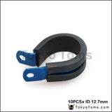 10Pcs X Id 12.7Mm (Color:Blue,Black) Aluminium Rubber Lined Cushioned P Clamp Clip