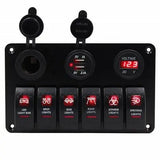 12 V~24V  Dual USB Charging 6 Toggle Rocker Control Switch Panel