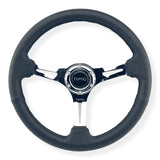 Tomu Tsukuba Black Leather with Mirror Chrome Spoke Steering Wheel