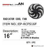 Universal 12V 16" Electric Fan S Blades Radiator Cooling Fan - Tokyo Tom's